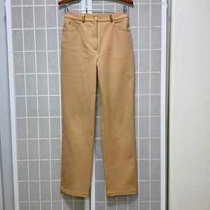 ST. JOHN Sport Khaki Ivory Beige Casual Straight Leg Slacks Pants Gold logo 4/S